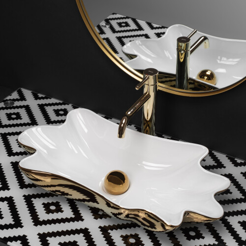 Countertop Washbasin Rea Sea White Gold + Plug Click-clack 2