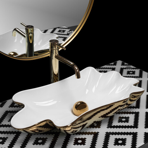 Countertop Washbasin Rea Sea White Gold + Plug Click-clack 1