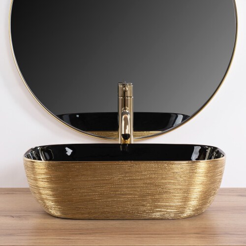 Vasque À Poser Rea Belinda Black Brush Gold 2