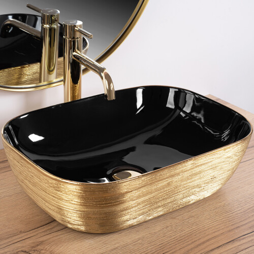 Vasque À Poser Rea Belinda Black Brush Gold 1