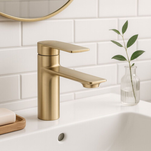 Bathroom Faucet Rea Storm Gold Brush Low 1
