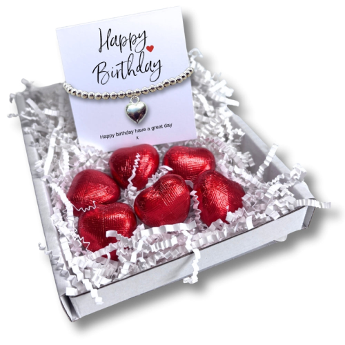 Happy Birthday Mini Gift Hamper with Silver Heart Bracelet