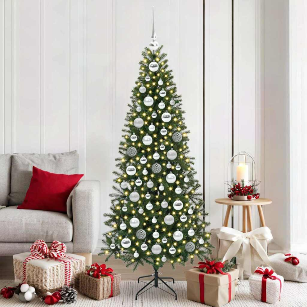 Vidaxl Silver Christmas Bauble Set With 300 Leds 120 Pcs Plastic