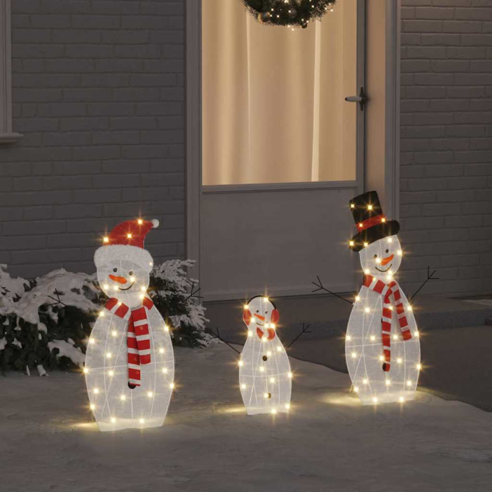 Vidaxl Lighted Snowman Family 3 Pcs Warm Polyester White