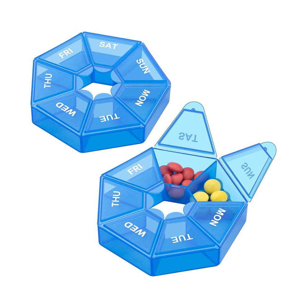 Blue (Blue) 2Pcs Weekly Pill Box Daily Organiser Medicine Tablet Storage Dispenser 7 Day