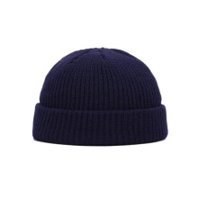 (Navy Blue) 1PC Men Mini Short Fisherman Beanie Hat Winter Warm Knitted Ribbed Docker Skull Cap