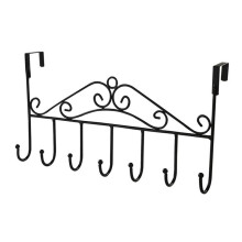 (Black) 1PC Heavy Duty Metal Over the Door 7 Hook Rack Hanger for Coats Hats Bags Organizer