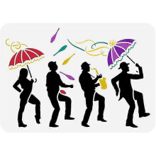 (As show, One size) Carnival People Silhouette Stencil for Painting 8.3x11.7inch Hollowed Mardi Gras Painting Stencild