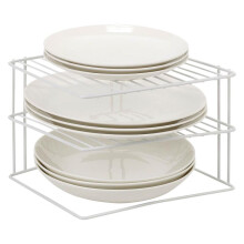 (White) 3 Tier Corner Kitchen Plate Bowl Rack Stand Holder Tidy Cupboard Shelf Insert Storage Organiser, Space Saving, H19 x W25 x D25cm