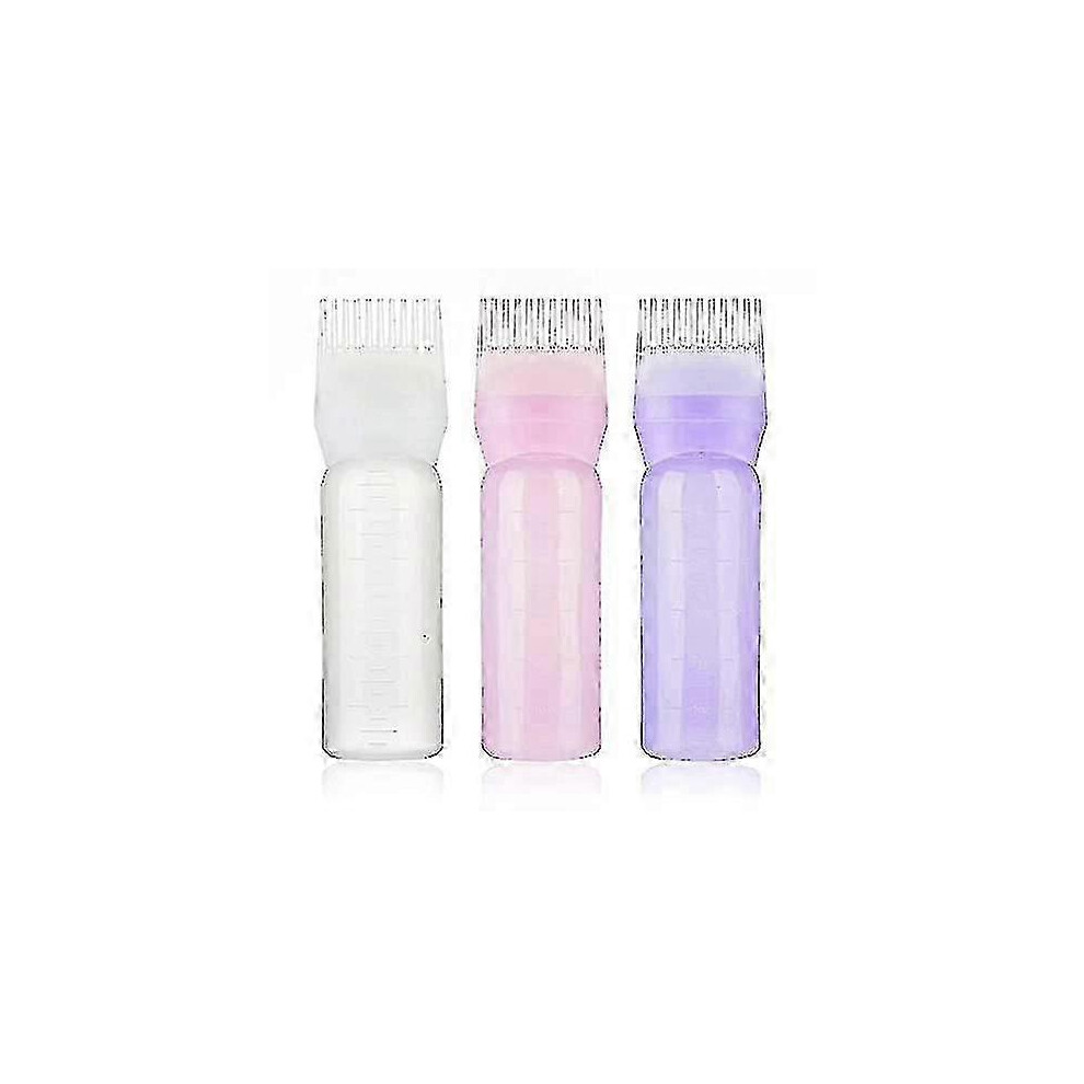Set of 3 root comb applicator bottles, empty hair color bottles, refillable hair color bottles