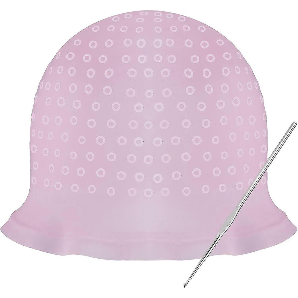 (Purple) Reusable silicone hair salon coloring cap with metal hook