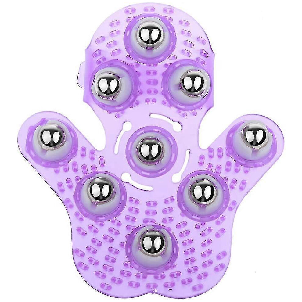 Body massage glove, palm-shaped massager, metal rolling ball, body massage, hand massager, beauty massage glove (purple)
