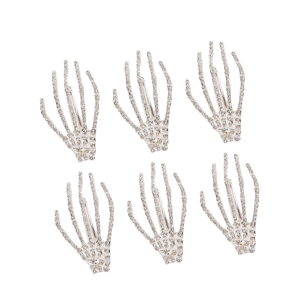 Silver Skeleton Hand Hair Clip Punk Rock Rhinestone Bone Claw Barrette
