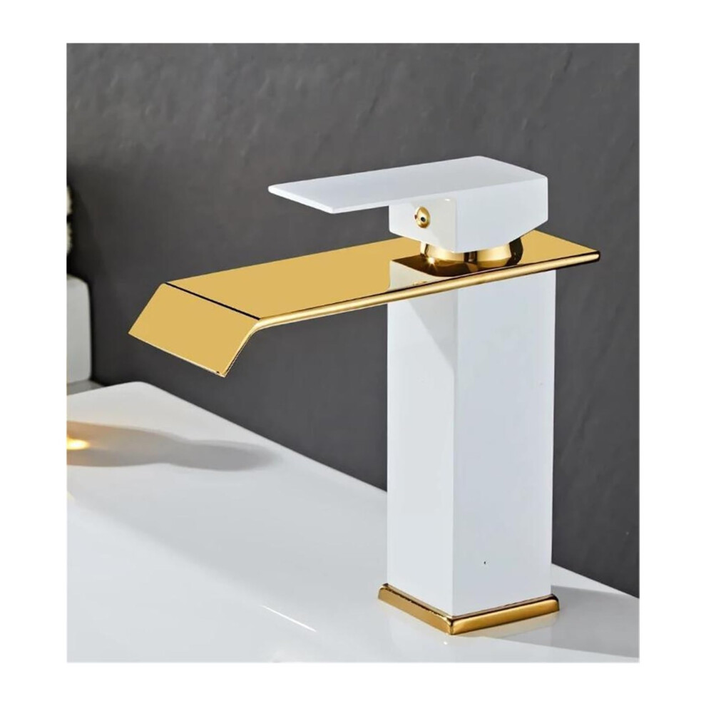 Bathroom Sink Faucet Waterfall Faucet For Countertop Installation Hot And Cold Mixer Brass White Short 9393856684960