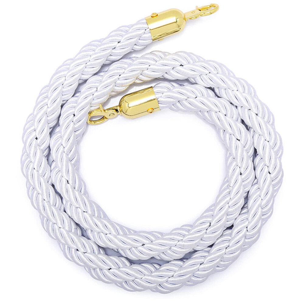 Queue Barrier Ropes Gold Hook Braided Twisted Hemp Rope White 3M/9.8Ft Crowd Control Rope Stanchion For Queue Divider 9393856685226