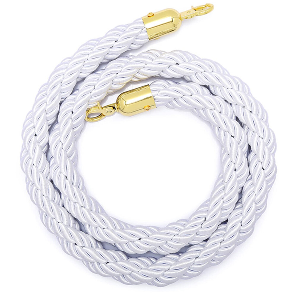 Queue Barrier Ropes With Gold Hook, White Hemp Rope Stanchion, 8Ft/245Cm Braided Twisted Crowd Control Rope-image-OPC-PMGYDWF-NEW