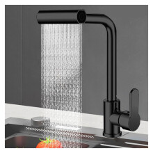 Stainless Steel Hot and Cold Water Mixing Faucet 4-Mode Waterfall Sprayer Black
