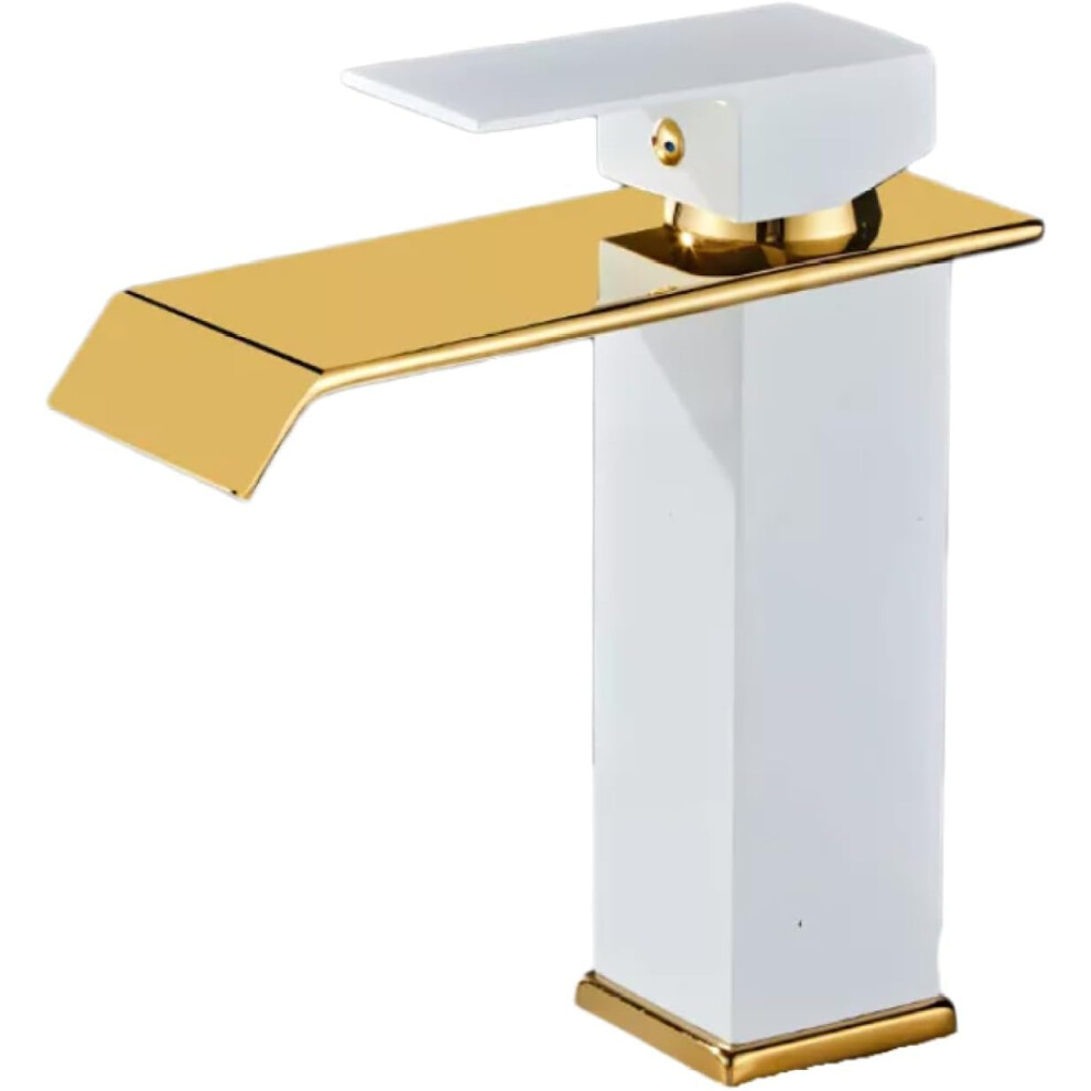 Basin Mixer Taps Waterfall Copper-Core, Above-Counter Basin, Hot And Cold, Single-Hole, Black And Gold Finish, Short 9067246372651