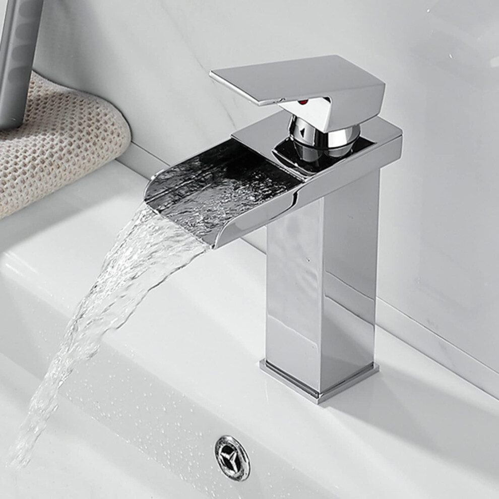 Waterfall Sink Faucet Chrome Plated Stainless Steel Lavatory Faucet With Waterfall Spout Single-Handle 1Hole Basin Mixer 9393856685691