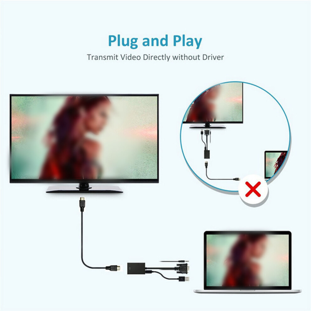 Vga To Hdmi Converter 1080P 60Hz With 3.5Mm Audio For Pc Laptop Hdtv 4991356337437