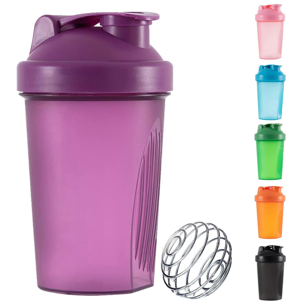 Protein Shaker Bottle With Stainless Steel Mixing Ball, 400ml, BPA Free, Purple, Leak Proof Flip Flop Lid-image-OPC-PMGYJ75-NEW