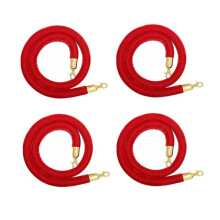 Crowd Control Barriers Ropes Red Velvet Stanchion Rope 4-Piece Set Gold-Tone Ends 2.4m (8ft) Length
