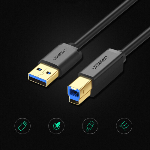 Ugreen Druckerkabel USB-A auf USB-B 5 Gbit/s, 2 m - Schwarz 1