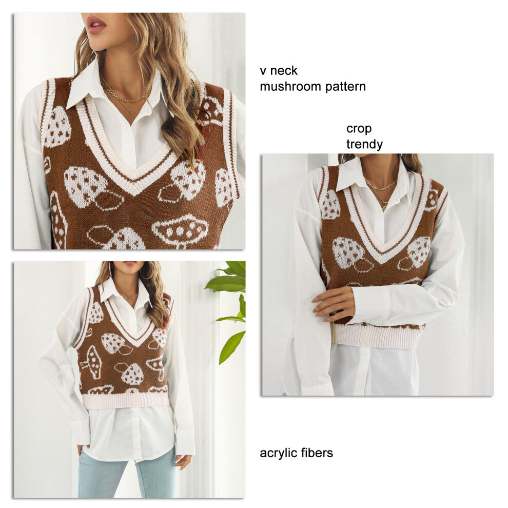 Cute Mushroom Crop Sweater Vest for Women, V-Neck & Casual Style-image-OPC-PMGYKKX-NEW