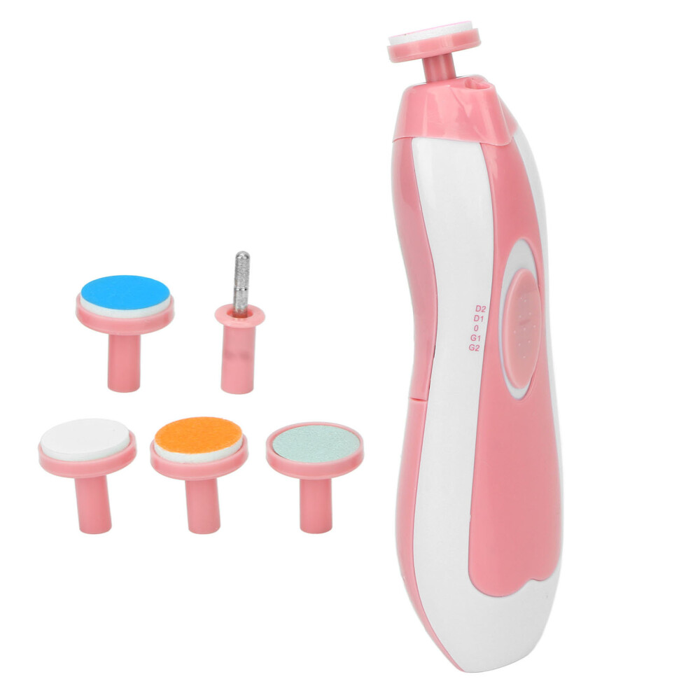 Baby Electric Nail Grinder Pink, Low Noise, Portable Manicure File, 6 Grinding Heads