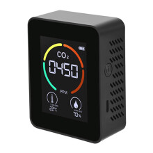 Digital CO2 Meter Air Monitor 1200mAh Battery, Temperature & Humidity Sensors, Black, Office Use, Accurate Air Analysis