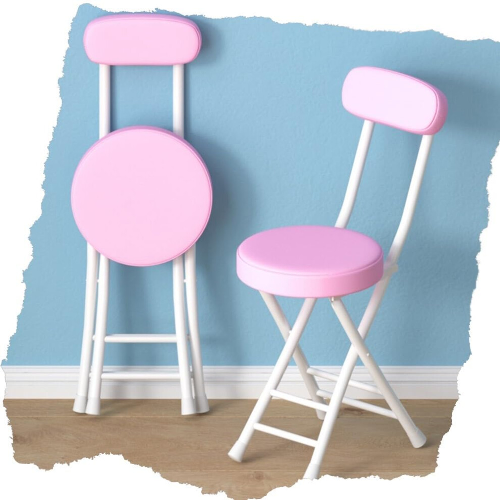 Pink PU Leather Folding Bar Stool 45cm Height With Padded Backrest And Seat Kitchen Dining Chair For Pub Bistro Home Use-image-OPC-PMGYQR5-NEW