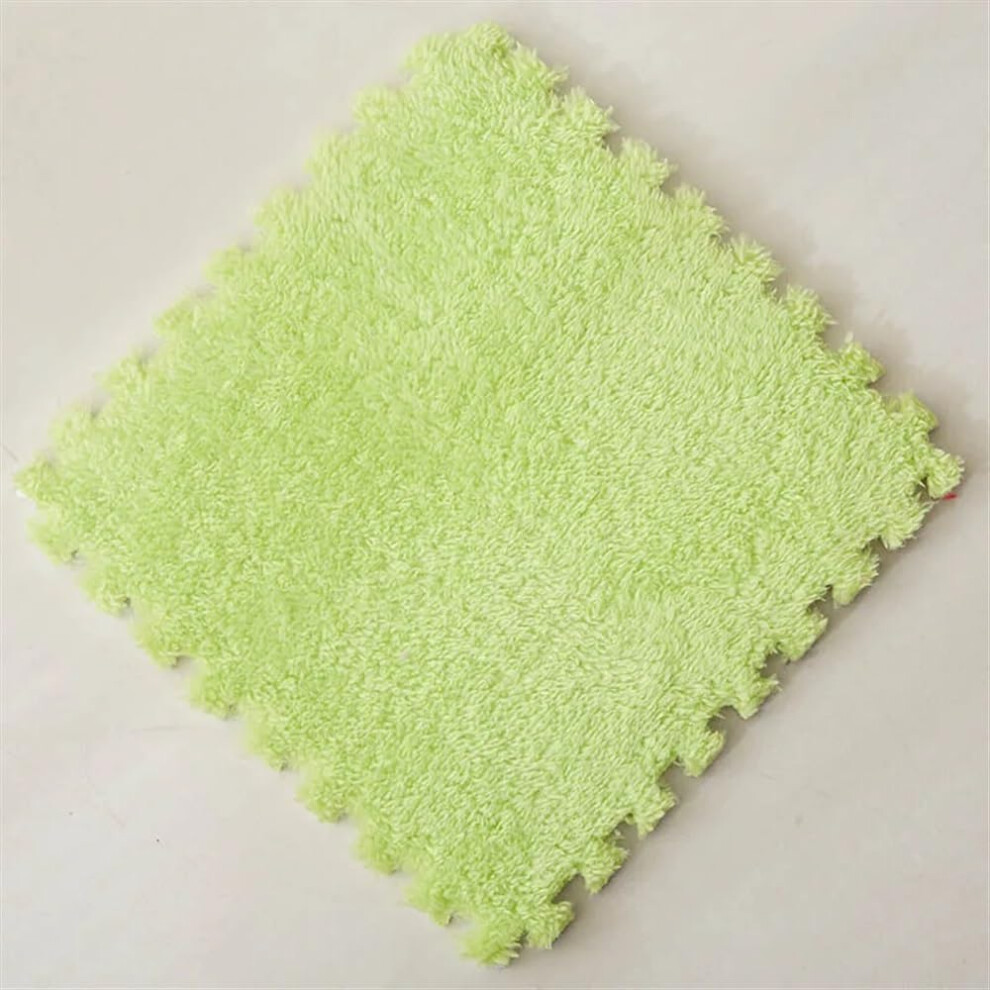 30Cm Soft Plush Mat Eva Foam Puzzle Interlock Playmat 20-Piece Set Long Hair Carpet Style Green