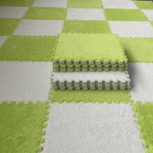 Interlocking Carpet Tiles Play Mat Plush Foam Square Floor Mats With Border 10 Pcs Fluffy Tiles Green White