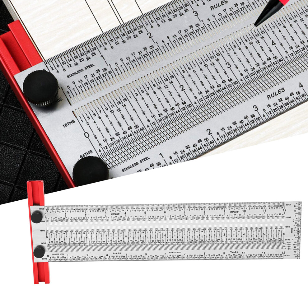 12In Stainless Steel Marking T Ruler For Woodworking Black Scale 8721356354792
