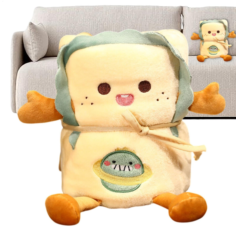 Kids Blanket and Pillow 2-In-1 Plush Throw Blanket and Dinosaur Cartoon Pillow Compact Travel Blanket