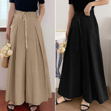 (3xl, Black) Women Culottes Wide Legs Palazzo Long Dress Pants Ladies Pull On Trousers Skirts