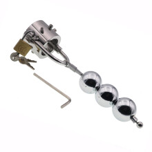BDSM stainless steel testicle ring Ball Stretcher With Spikes And Lock Metal Cock Ring Testicle Pendant Three Balls