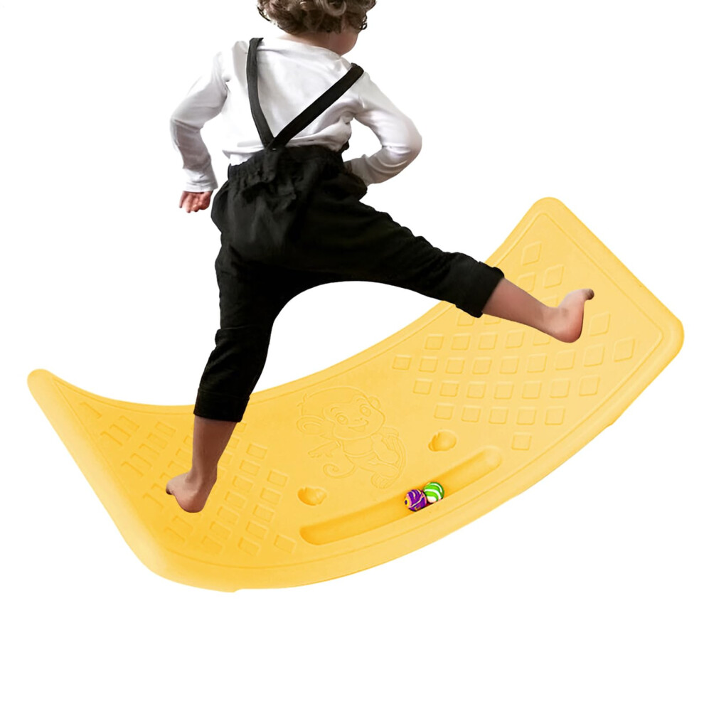 Balance Learning Board, Tilted Wood Trainer, Compact Swing Frame, Active Wobble Exercise, Children Room Support Yellow