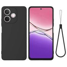 (As show, Black) For Oppo A5 Pro 5G Liquid Silicone Case Phone Back Cover with Hand Strap p