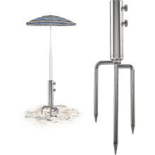 (As show, One size) Umbrella Stand Anchor with 3 Spikes, Heavy Duty Metal Parasol Base, Outdoor Umbrella Steel Anchor for Beach Grass Sand