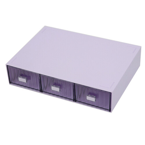 Multi-Layer Stackable Plastic Desktop Drawer Organizer – Purple Striped, 3 Drawers 1