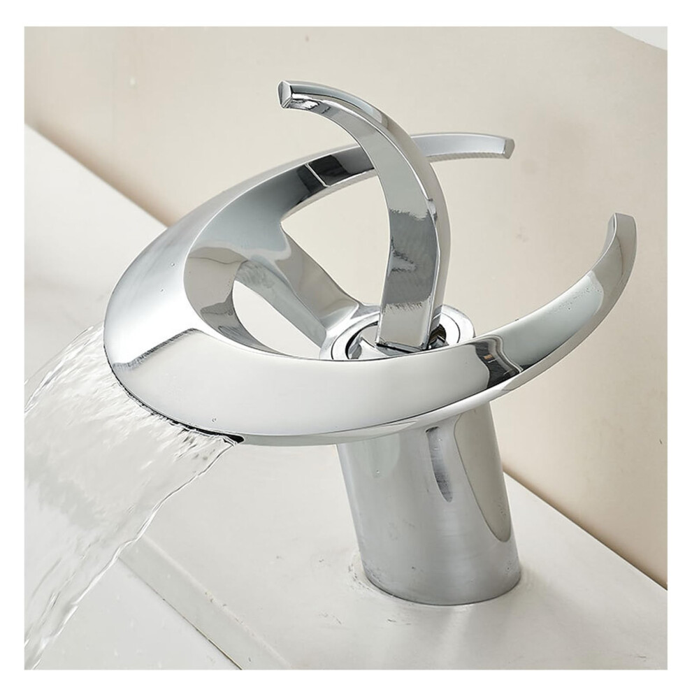 Waterfall Bathroom Faucet Brass, Single-Handle Lavatory Vessel Basin Mixer Tap, Deck Mounted Chrome Vanity Faucet 9354506590420