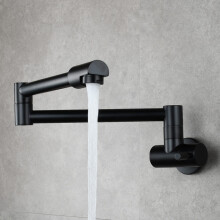 Wall Mounted Cold Water Faucet Kitchen Sink Swivel Single-Hole Folding Brass Gold Nero Finish
