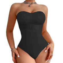 (As show, S) Strapless Shapewear Leotard for Women's Tummy Control Push Up Bodysuit Seamless Body Shaper Thong Tube Top Bodysuits L apricotx
