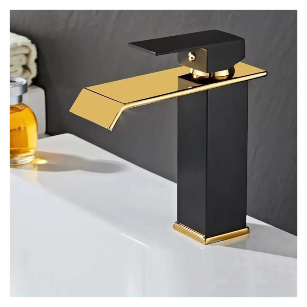 Waterfall Basin Faucet Deck Mounted Gold And Black Waterfall Mixer For Wash Basin Taps Bathroom Sink 9354506591366