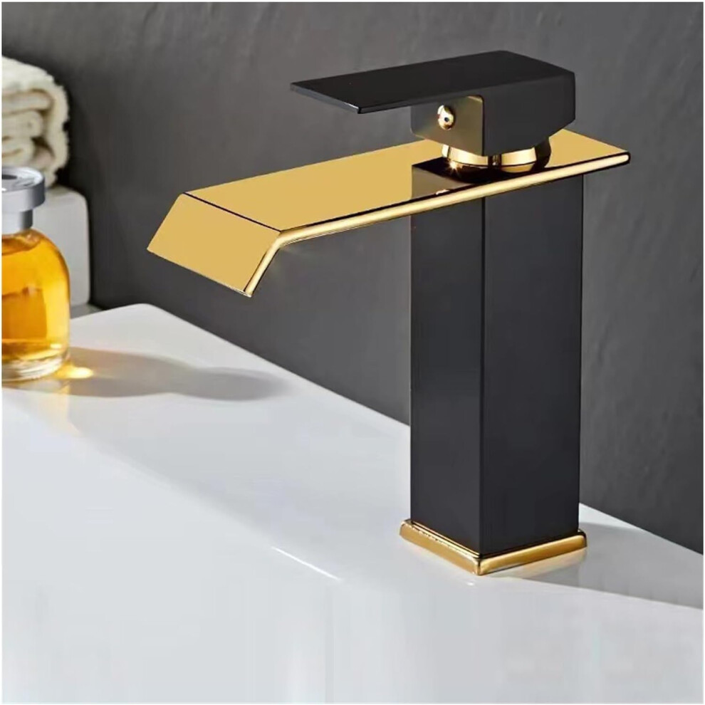 Waterfall Basin Faucet Gold And Black Finish, Deck Mounted Washbasin Taps, Bathroom Waterfall Mixer, Kitchen Sink Faucet 9393856693528