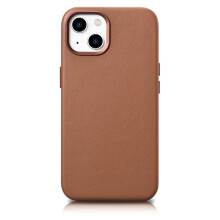 Funda de cuero auténtico para iPhone 14 Plus MagSafe, color marrón.