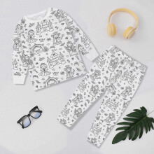 (2-3Years, A Little Princess) Creative Kids DIY Graffiti Pajamas Homewear Set, Colour Your Own Sleepwear Pyjamas for Boys & Girls