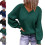 Green Women's V Neck Pullover Sweater XL 100% Polyester Breathable Basic 3