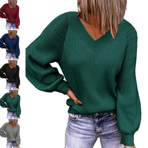 Green Women's V Neck Pullover Sweater XL 100% Polyester Breathable Basic 2
